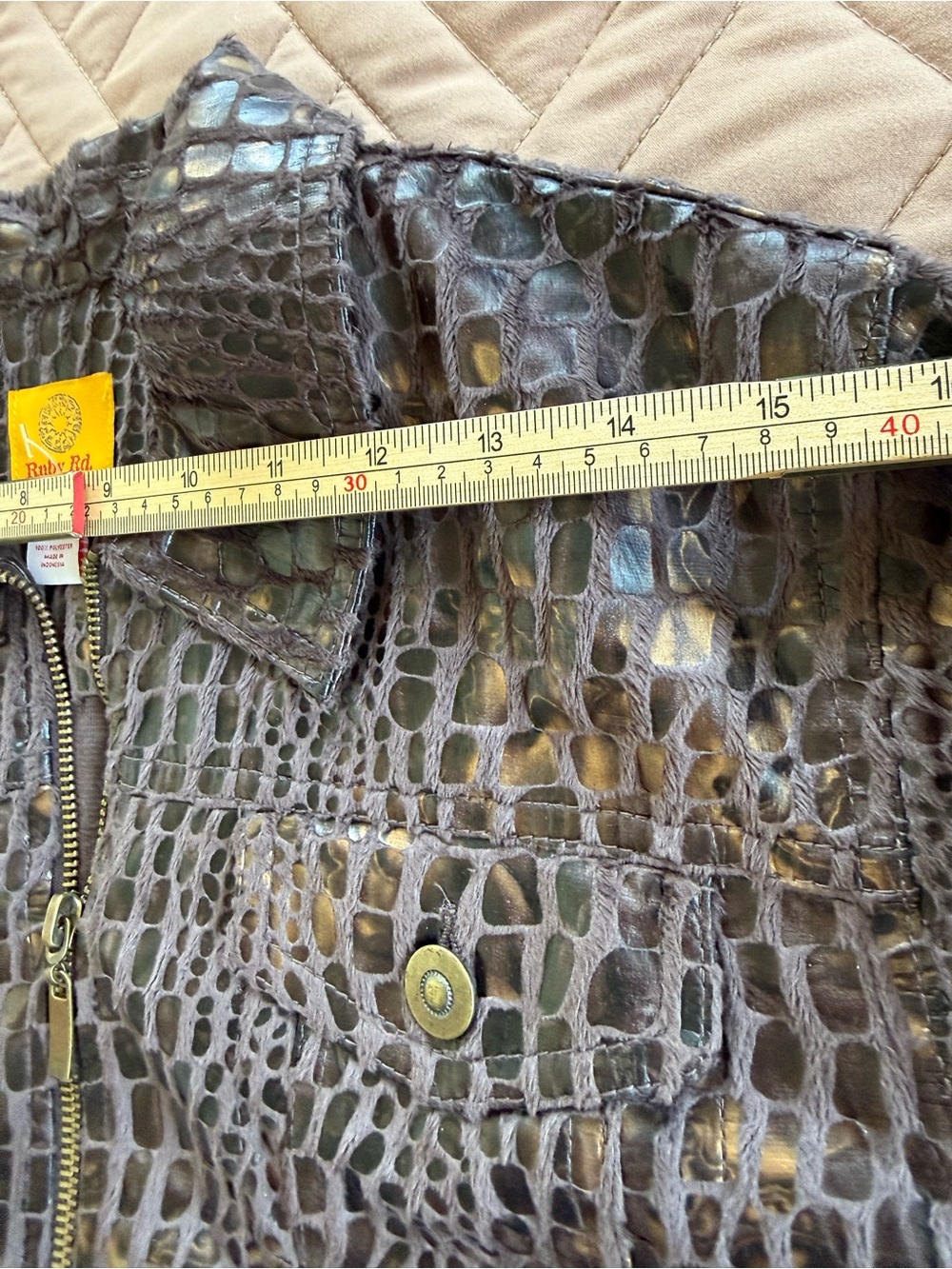 Ruby Rd. Brown Croc-Embossed Zip-Front Jacket - Picture 3 of 9